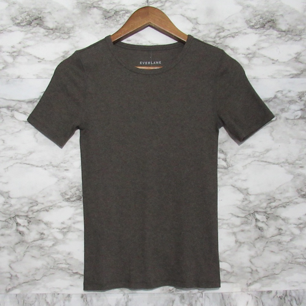 Everlane Brown Ribbed Pima Cotton Crew Tee Size Small
